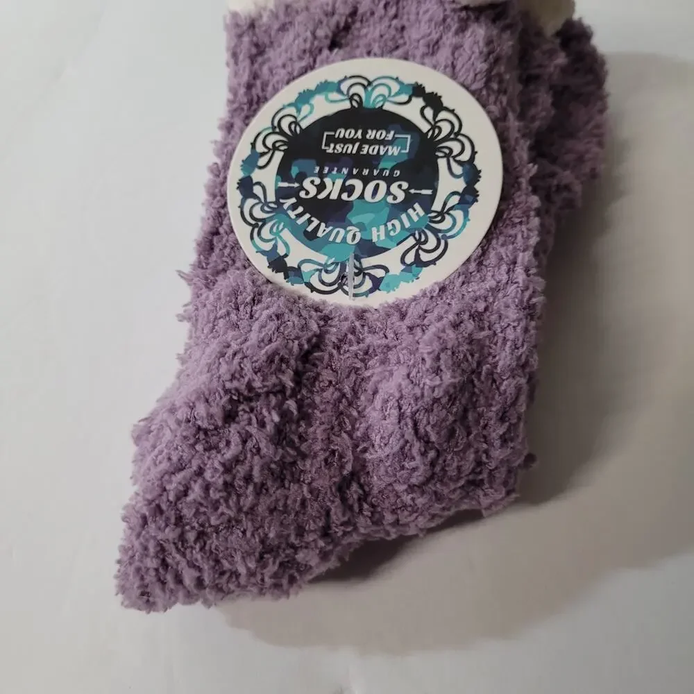Charming Purple & White Pom-Pom Trim Cozy Socks